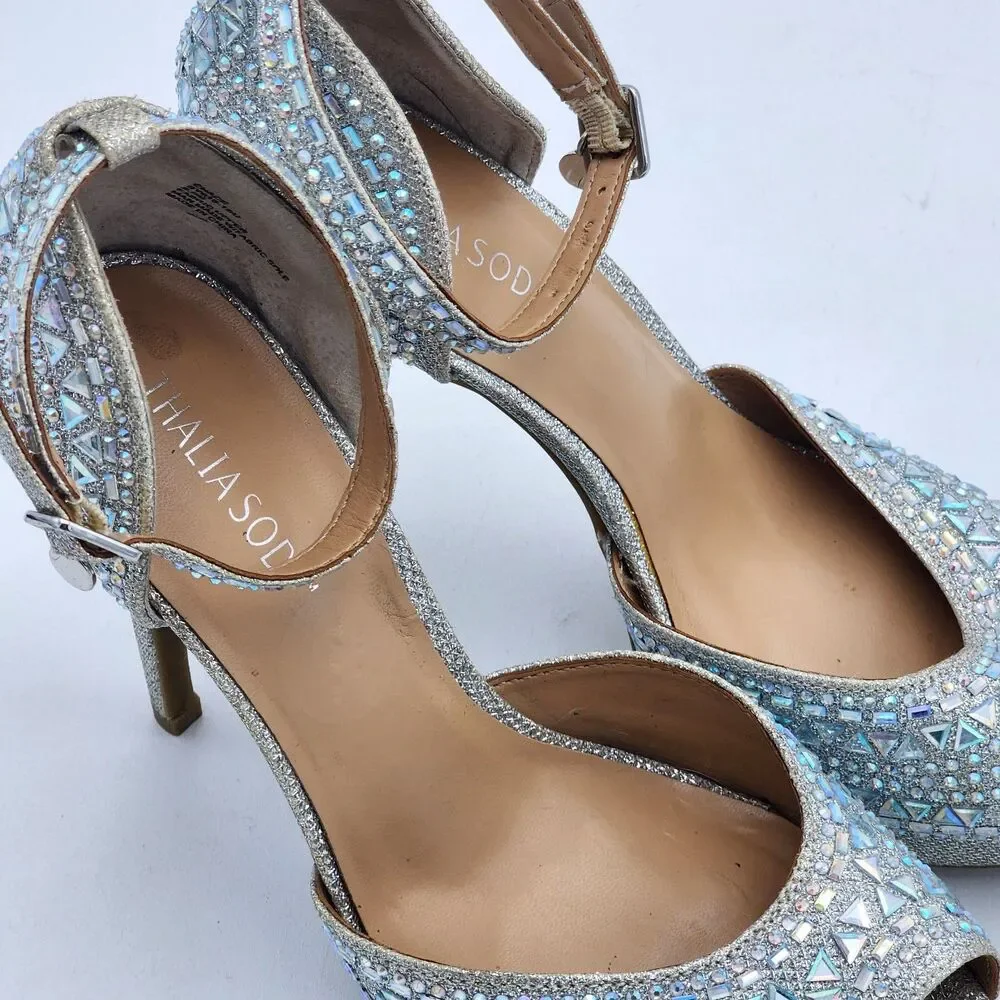 Thalia Sodi Chace Rhinestone Bling Peep Toe Platform Heels Glam Prom Size 8.5
